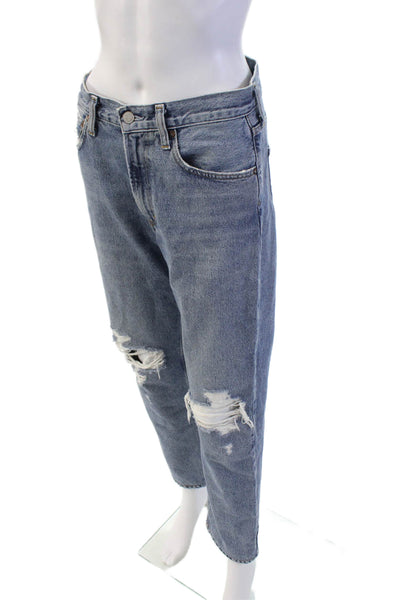 Agolde Womens Cotton Zip Button Straight Leg Denim Jeans Blue Size EUR 25