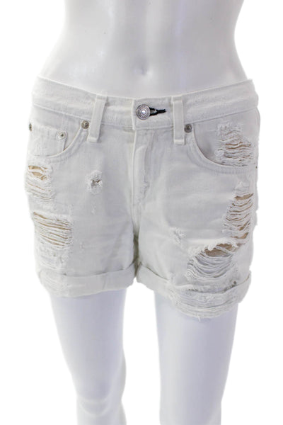 Rag & Bone Womens Cotton Zip Button Distressed Shorts White Size EUR 24