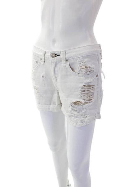 Rag & Bone Womens Cotton Zip Button Distressed Shorts White Size EUR 24