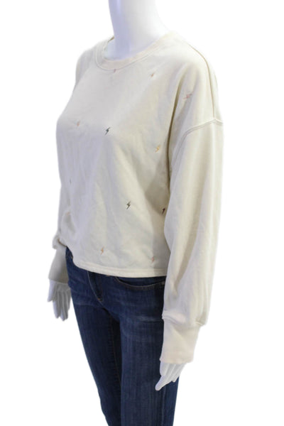 Z Supply Women's Long Sleeves Graphic Pullover Cropped Sweatshirt Beige Size M
