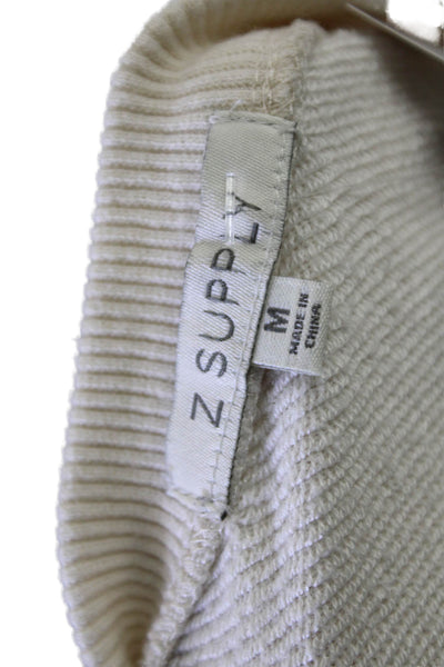 Z Supply Women's Long Sleeves Graphic Pullover Cropped Sweatshirt Beige Size M