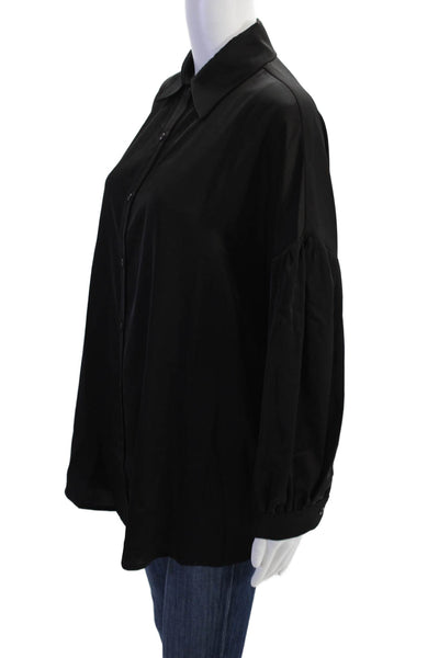 Anonyme Womens Long Sleeve Button Front Collared Satin Shirt Black Size Large