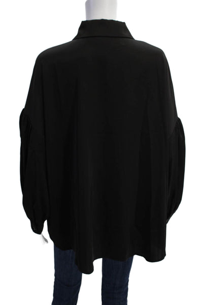 Anonyme Womens Long Sleeve Button Front Collared Satin Shirt Black Size Large