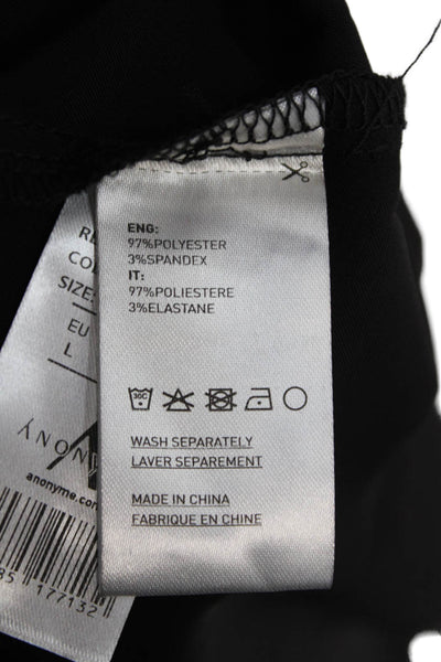 Anonyme Womens Long Sleeve Button Front Collared Satin Shirt Black Size Large