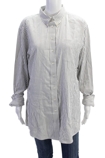 Claridge + King Womens Button Front Long Sleeve Striped Shirt White Gray Large