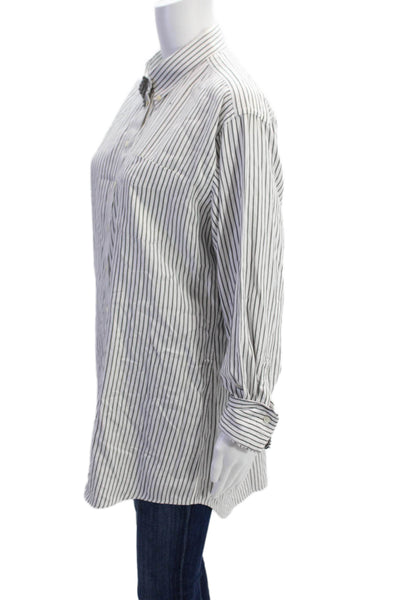Claridge + King Womens Button Front Long Sleeve Striped Shirt White Gray Large