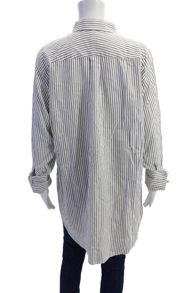 Claridge + King Womens Button Front Long Sleeve Striped Shirt White Gray Large