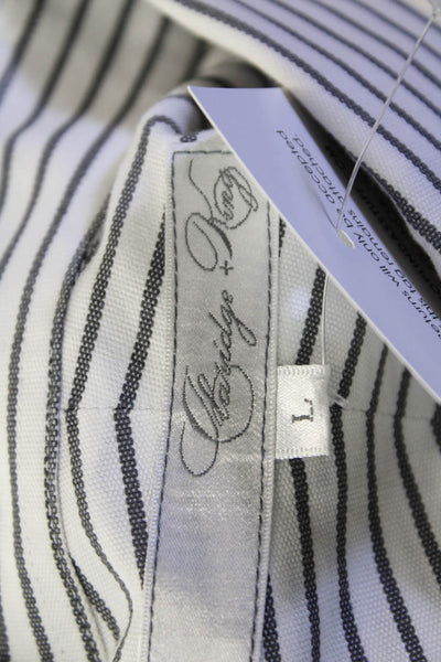 Claridge + King Womens Button Front Long Sleeve Striped Shirt White Gray Large