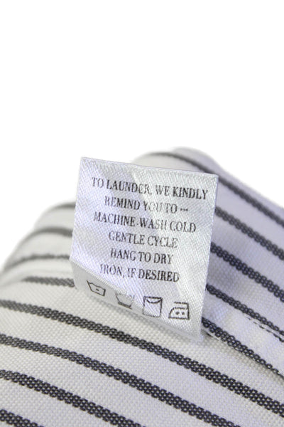 Claridge + King Womens Button Front Long Sleeve Striped Shirt White Gray Large