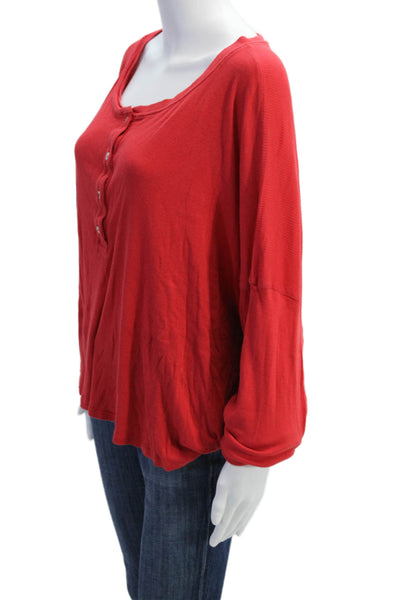 Donni Womens Long Sleeve Scoop Neck Ribbed Knit Oversized Shirt Red Size Large