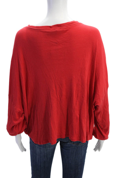 Donni Womens Long Sleeve Scoop Neck Ribbed Knit Oversized Shirt Red Size Large