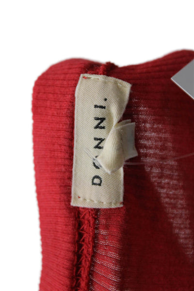 Donni Womens Long Sleeve Scoop Neck Ribbed Knit Oversized Shirt Red Size Large