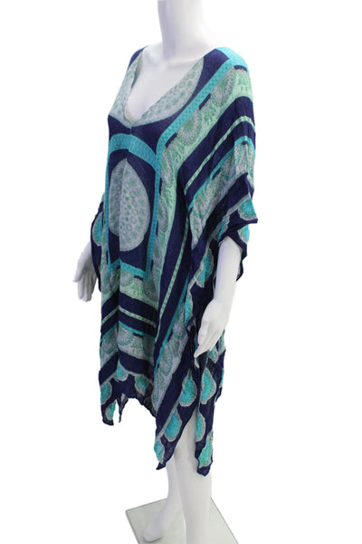 Theodora & Callum Womens Linen Geometric Print Tunic Sheer Cover-Up Blue Size M