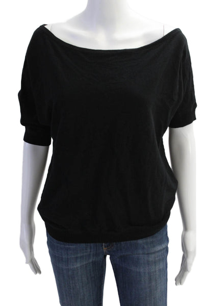 Minnie Rose Womens Short Sleeve Asymmetrical Neck Pullover T-Shirt Black Size XS