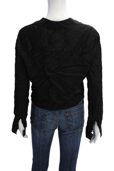 Anonyme Womens Long Sleeve Button Front Collared Satin Shirt Black Size Large