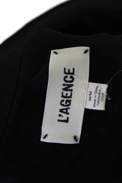 Anonyme Womens Long Sleeve Button Front Collared Satin Shirt Black Size Large