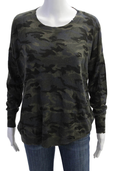Olivaceous Womens Camouflage Print Distress Trimmed Long Sleeve Top Gray Size M