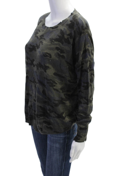 Olivaceous Womens Camouflage Print Distress Trimmed Long Sleeve Top Gray Size M