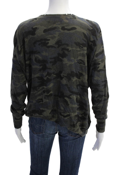 Olivaceous Womens Camouflage Print Distress Trimmed Long Sleeve Top Gray Size M