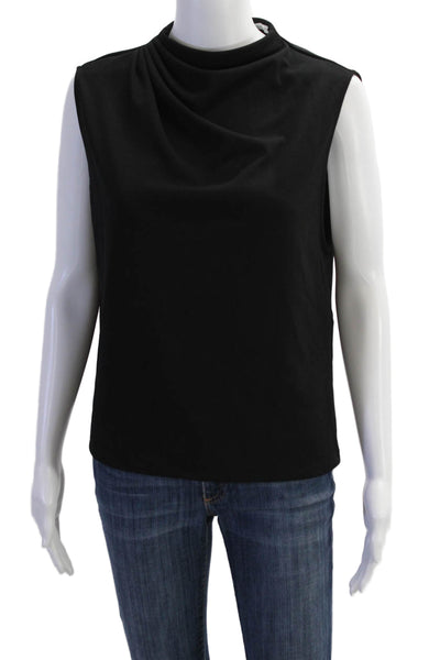 Zara Womens Mock Neck Buttoned Ruched Sleeveless Tank Top Blouse Black Size M