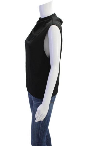 Zara Womens Mock Neck Buttoned Ruched Sleeveless Tank Top Blouse Black Size M