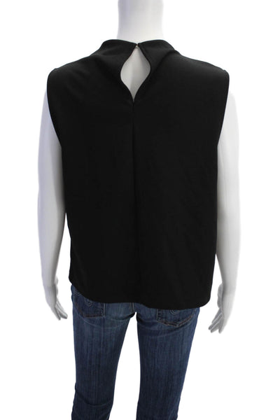 Zara Womens Mock Neck Buttoned Ruched Sleeveless Tank Top Blouse Black Size M