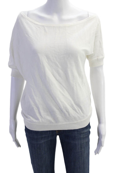 Minnie Rose Womens Cotton Asymmetrical Neck Short Sleeve T-Shirt White Size XS