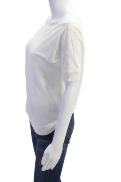 Minnie Rose Womens Cotton Asymmetrical Neck Short Sleeve T-Shirt White Size XS