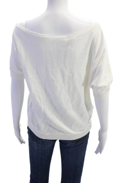 Minnie Rose Womens Cotton Asymmetrical Neck Short Sleeve T-Shirt White Size XS