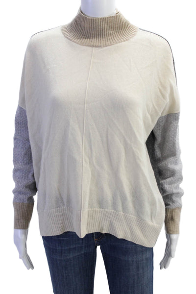 LT Womens Cashmere Colorblock Long Sleeve Turtleneck Sweater Multicolor Size S