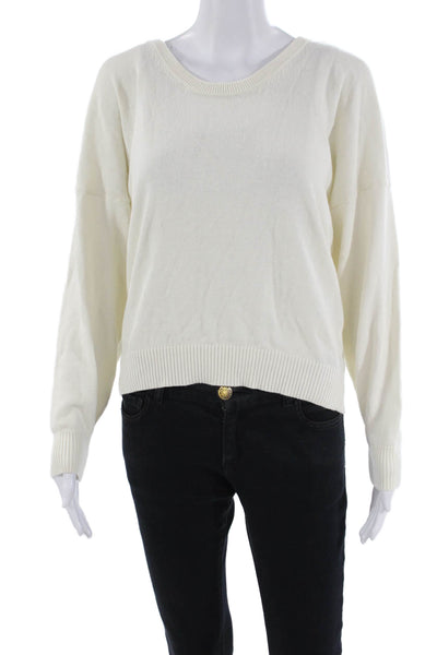 Minnie Rose Womens Cotton Knitted Round Neck Long Sleeve Sweater White Size XS