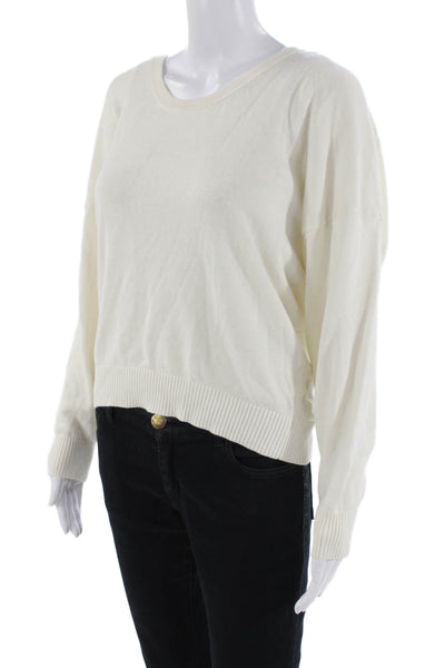 Minnie Rose Womens Cotton Knitted Round Neck Long Sleeve Sweater White Size XS
