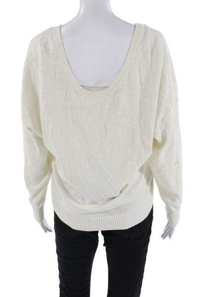 Minnie Rose Womens Cotton Knitted Round Neck Long Sleeve Sweater White Size XS