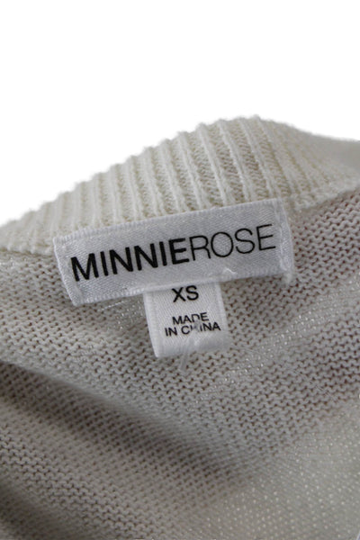 Minnie Rose Womens Cotton Knitted Round Neck Long Sleeve Sweater White Size XS