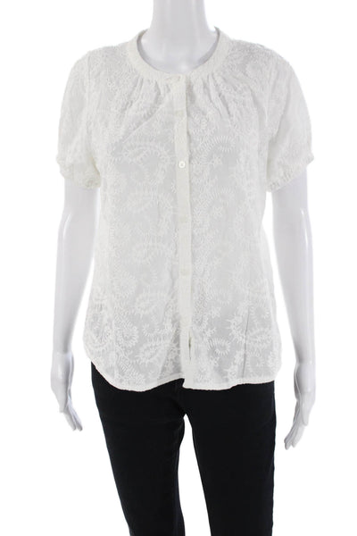 Splendid Collection Womens Cotton Embroidered Paisley Buttoned Top White Size XS