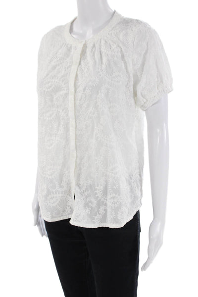 Splendid Collection Womens Cotton Embroidered Paisley Buttoned Top White Size XS