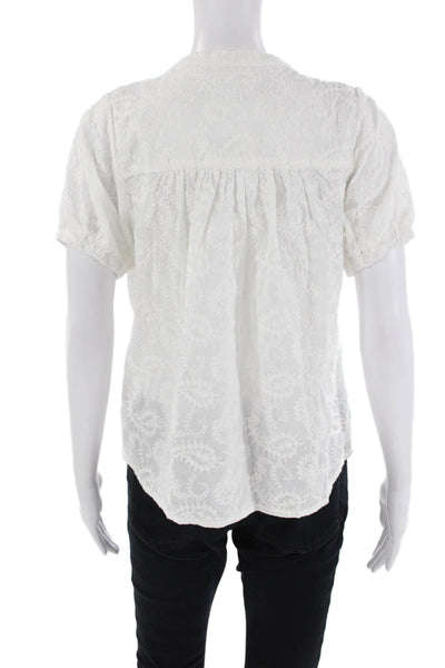 Splendid Collection Womens Cotton Embroidered Paisley Buttoned Top White Size XS