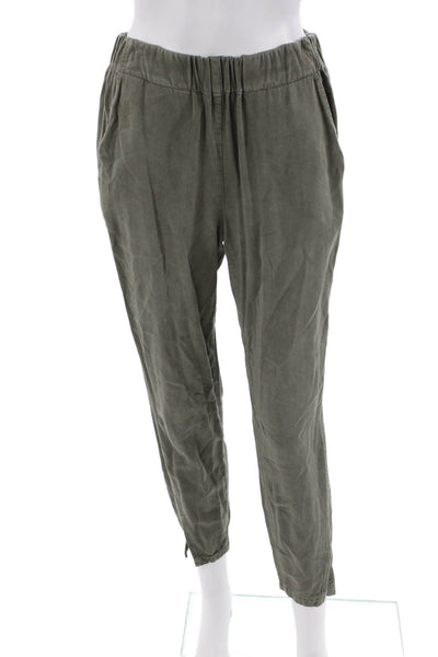 Amo Womens Elastic Waist Flat Front Relaxed Fit Pants Green Size S