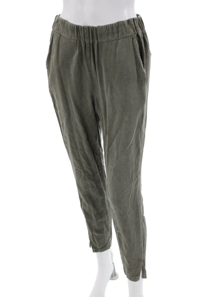 Amo Womens Elastic Waist Flat Front Relaxed Fit Pants Green Size S