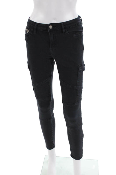 Allsaints Womens Gwen Mid Rise Ankle Zip Skinny Cargo Jeans Blue Size 27