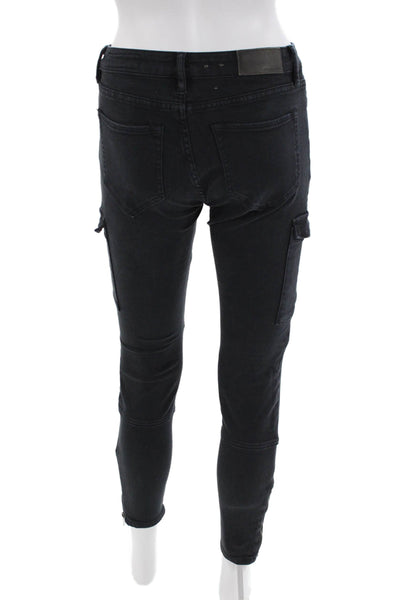 Allsaints Womens Gwen Mid Rise Ankle Zip Skinny Cargo Jeans Blue Size 27