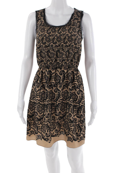Rodarte For Target Womens Scoop Neck Raw Trim Lace Print Dress Beige Size S