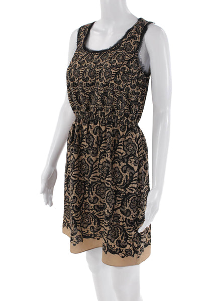 Rodarte For Target Womens Scoop Neck Raw Trim Lace Print Dress Beige Size S