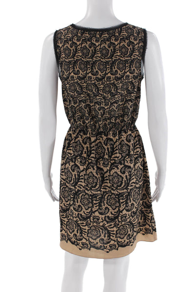Rodarte For Target Womens Scoop Neck Raw Trim Lace Print Dress Beige Size S