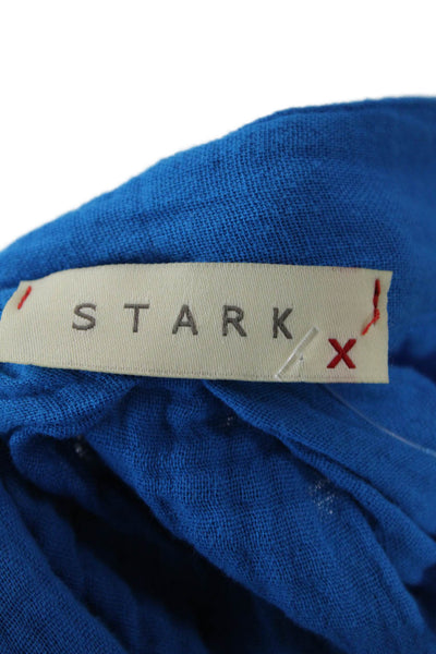 Stark Womens Cotton Short Sleeve V Neck Raw Hem Shift Dress Blue Size XS