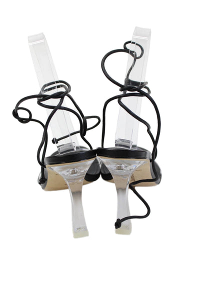 Larroudé Womens Gloria Heeled Sandals - Clear/ Black Size 5.5