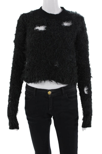 Acne Studios Womens Hairy Web Crew Neck Sweater - Black Size XS