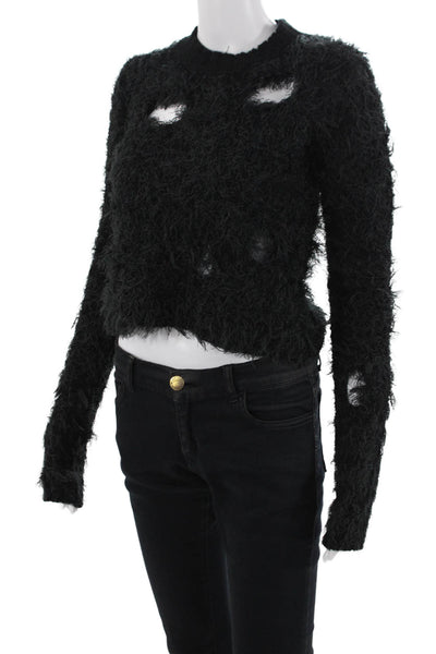Acne Studios Womens Hairy Web Crew Neck Sweater - Black Size XS