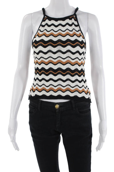 MINKPINK Womens Elena Wave Knit Top - Black/White/Tan Size XS