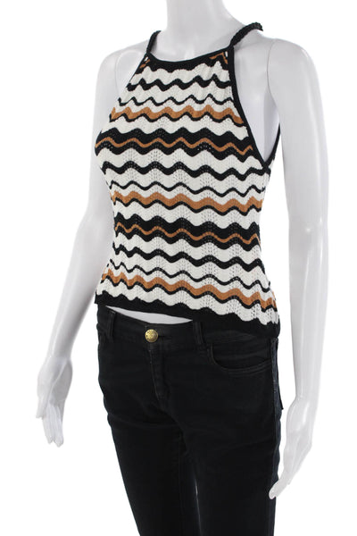 MINKPINK Womens Elena Wave Knit Top - Black/White/Tan Size XS